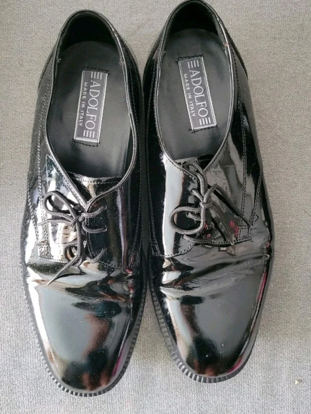 Adolfo Made In Italy Black Patent Leather Mens Dress Shoes Formal Tuxedo 9.5